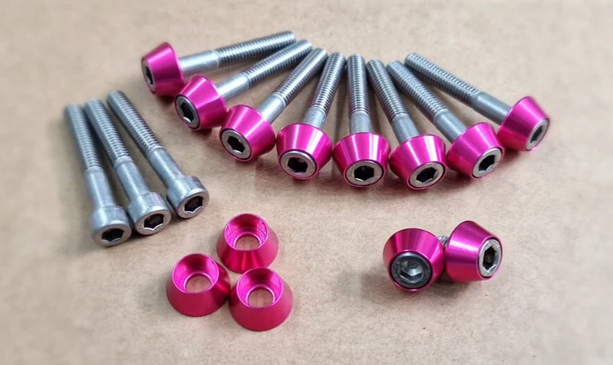 MAZDA MX5 MK1 MK2 STAINLESS STEEL ROCKER VALVE COVER BOLT KIT PINK CONE WASHERS - Image 1 of 1