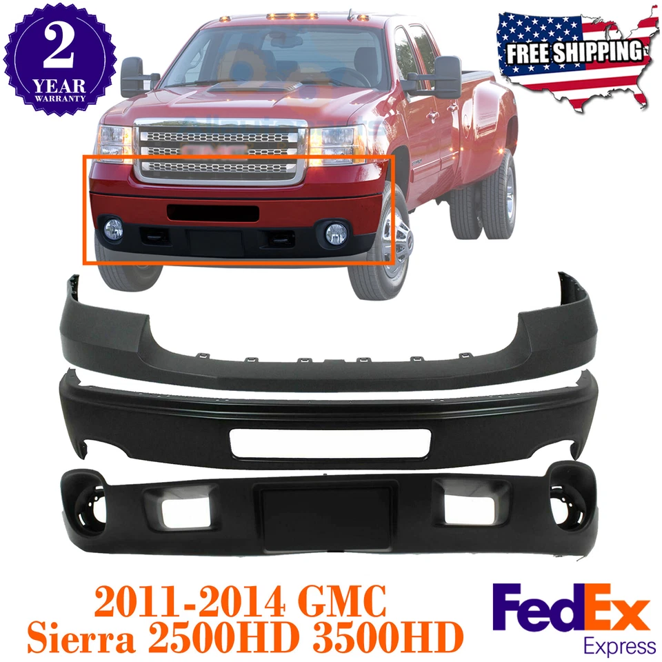 Para-choque dianteiro preto com primer + válvula + para 2011-2014 GMC Sierra 2500HD 3500 - Imagem 1 de 4