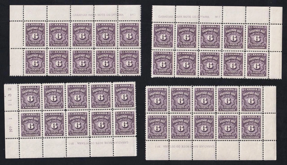 Canada 1957 Postage Due 6c panes of 10, MH PB-1 set, sc#J19 - Image 1 of 1