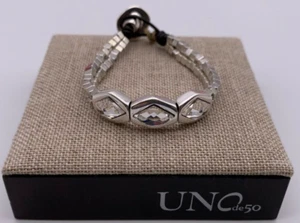 NEW Uno de 50 MYSTERY White Crystal Silver Plated Leather Bracelet Size Medium - Picture 1 of 7