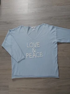 Rick Cardona Strickpullover, Größe: 40/42 Blau/Weiß, Print Love & Peace Top Zust - Bild 1 von 6