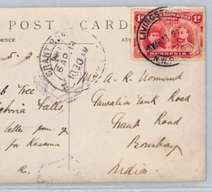 RHODESIA BSACo RPPC Postcard 1d *DOUBLE HEAD* Livingstone 1913 CDS Bombay XC174 - Picture 1 of 12