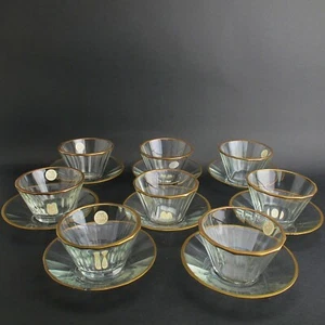 Juego de 8 cuencos de postre facetados de dedo dorado con placas inferiores de vidrio bohemio o veneciano - Imagen 1 de 8