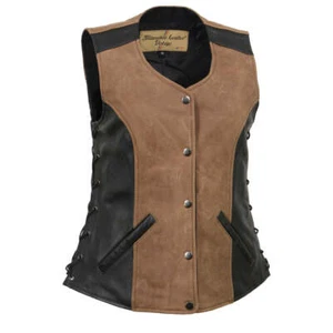 Milwaukee Leather 4508 Women's Trickster Vintage Two Tone Crazy Horse Biker Vest - Picture 1 of 17