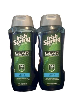 Irish Spring Body Wash Gel Douche Gear 3 In 1 Body + Hair + Face Wash 18 oz (2) - Image 1 of 2