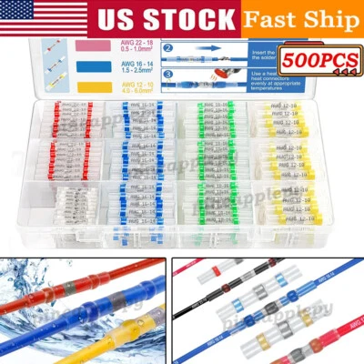 500PCS Marine Grade Heat Shrink Solder Seal Butt Splice Wire Connectors Terminal - Image 1 of 4