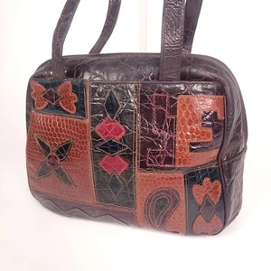 Braccialini Italy Purse Patchwork Leather Crossbody Shoulder Bag Brown See Strap - Picture 1 of 24