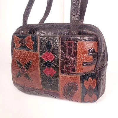 Braccialini Italia Cartera Patchwork Cuero Bandolera Bolso de Hombro Marrón Ver Correa Foto 1 de 4