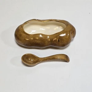 MCNEES ORIGINAL POTATO & MATCHING SPOON M-354 BROWN BLACK JM 1975 CERAMIC SPUD - Picture 1 of 5