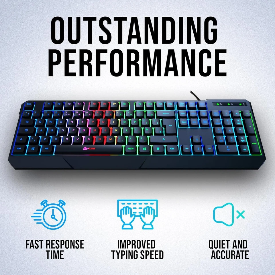 KLIM Chroma LED Backlit Keyboard, Waterproof, Wired USB, Quiet Keystroke - Image 1 of 4