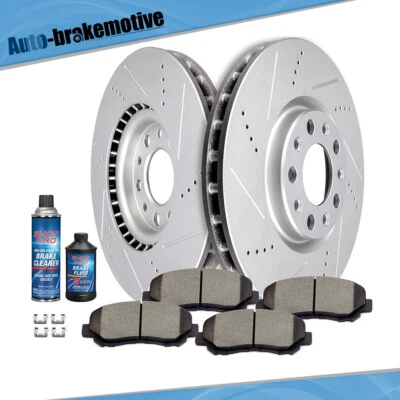 ROTORES DE FRENO DE RANURA DE TALADRO DELANTERO Y PASTILLAS DE CERÁMICA PARA 2013 2014 2015 2016 DODGE DART Foto 1 de 4