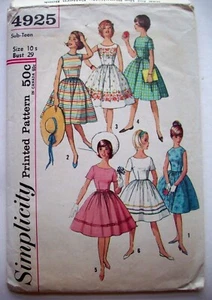 Años 50 Niñas Sub Adolescentes Vestido Básico Verano Patrón 4925 Talla 10s - Imagen 1 de 2