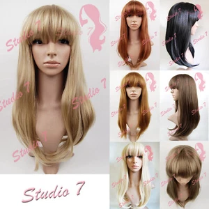 (G)Studio7-UK Long Straight Fringe Auburn Brown Black Ash Blonde Synthetic Wig - Picture 1 of 27