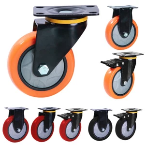 (2/4 Pack) Heavy Duty Swivel Plate Caster Polyurethane Wheels 3" 4" 5" Wheels - Picture 1 of 15
