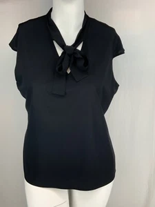 St. John  - Black, Silk, Sleeveless  Tie Front Top, Sz 16 - Picture 1 of 12