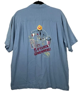 Big Dogs Silk Shirt Mens Medium Blue Emboidered Its 5:00 Somewhere Cocktails - Picture 1 of 9