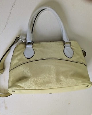 Bolso Bandolera Vintage ABRO Cuero Suave Amarillo Blanco Asas Cartera Foto 1 de 4