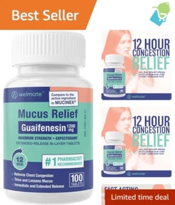 Mucus Relief Guaifenesin 1200mg Maximum Strength 100 Pk Extended-Release Tablets - Picture 1 of 7