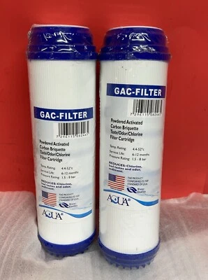 2 Pack- Aqua GAC-10" Water Filter POWDERED ACTIVATED CARBON BRIQUETTE CARTRIDGE - Image 1 of 3