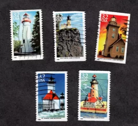 #2969-73 Great Lakes Lighthouses Booklet Issue, Used Se-Tenent Set, 32 cent, Off Cover