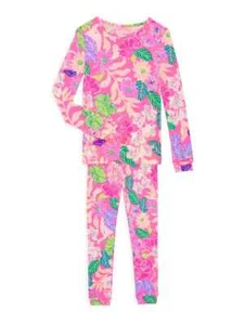 NWOT Lilly Pulitzer Girls Sammy Pajama Set Pink Isle Friends Sz 4 New - Picture 1 of 5