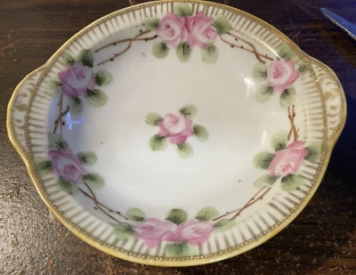 Antique Nippon Morimura Bros. Hand Painted Pink Roses Bowl Gold 6" - Image 1 of 4