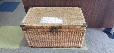 Vintage Hinged Trunk Chest Detailed Brass Fittings Cover