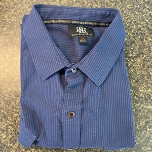 Rock and Republic Shirt Mens Extra Large Blue Textured Zip Pocket Epaulettes - Picture 1 of 21