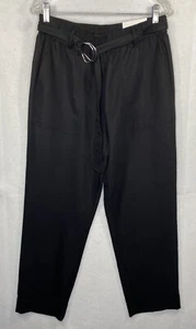Ann Taylor Women Black Elastic Waist High Rise Belted Jogger Slacks Pants Size 8 - Picture 1 of 12