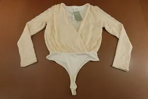 H&M Womens Size Small Cream Sequin Long Sleeve V Neck Bodysuit NWT - Picture 1 of 9