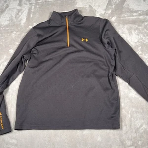 Mens Black & Orange Under Armour Shirt 1/4 Zip Long Sleeve HeatGear Loose Medium - Picture 1 of 7