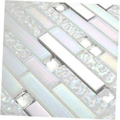 Glass Metal Tile Linear Mosaic Iridescent White Crystal Glass 5 Square Feet - Image 1 of 4