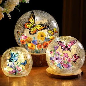 3 Stück Frühling Schmetterling Crackle Glaskugel Lichter Schmetterling Kugel Lampe Ornamente... - Bild 1 von 6