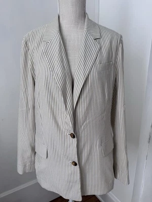 Blazer Seersucker a Rayas Blanco Tostado Ligero Orvis Nuevo sin Etiquetas Talla 12 Foto 1 de 4