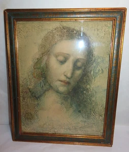 Antiker Leonardo DaVinci Kopf Christi Litho Druck im orig Tilden-Thurber Rahmen - Bild 1 von 6
