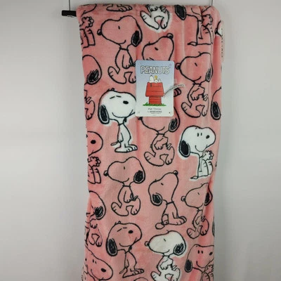 Peanuts Snoopy 60x70 Velvet Soft Throw Blanket Pink White Black - Image 1 of 4