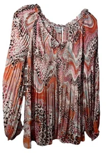 Allison Taylor Bluse V-Ausschnitt 3/4 SL Large tailliert Plissee Leopard leicht - Bild 1 von 11