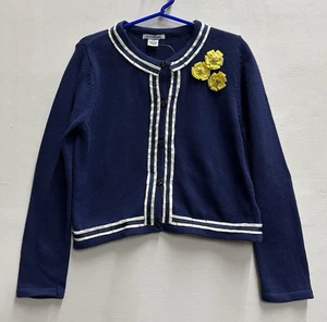 Hartstrings Mädchen Gr. 5/6 marineblau Strickjacke Pullover mit gelben Blumen Rüschendetail - Bild 1 von 13