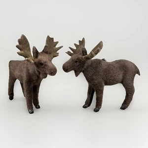 Juego de 2 adornos navideños de alce esponjoso animal casa de campo cabaña decoración - Imagen 1 de 18