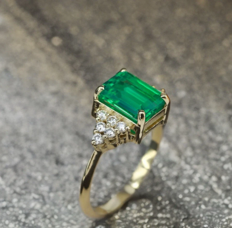 Anillo de plata 925 verde esmeralda vintage único para mujer anillo de promesa anillo con halo Foto 1 de 4