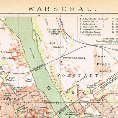 Varsóvia em 1892 Warszawa Original Vintage Autêntico mapa plano da cidade POLÔNIA Polônia - Imagem 1 de 4