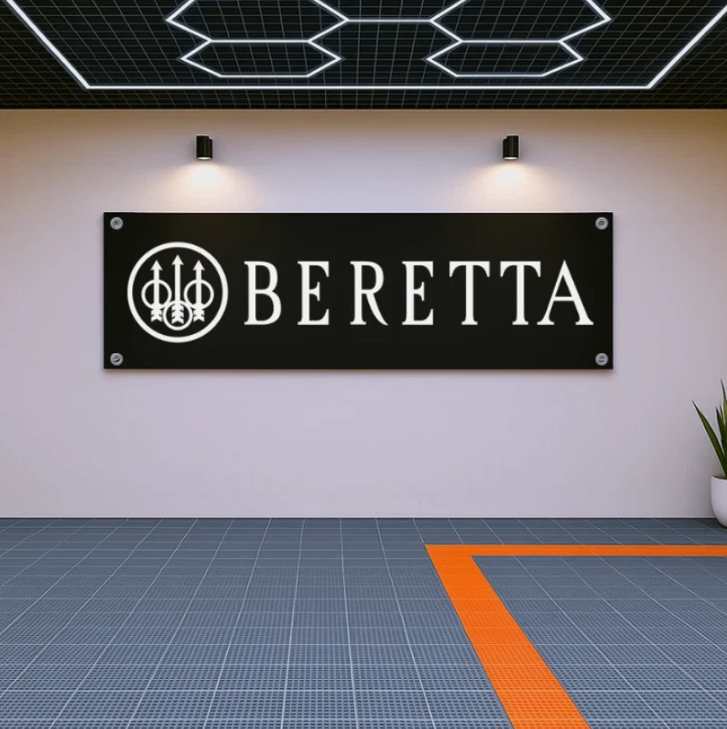 Bandera Bandera Logo Beretta 71x24 Clásica Negra Decoración Pared Garaje Pistola Habitación Foto 1 de 1