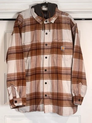 Chaqueta Chaqueta con Capucha Forrada de Vellón Calce Relajado Carhartt Para Hombres XXL 2XL Marrón Blanco Foto 1 de 4