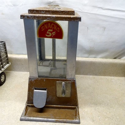 Máquina expendedora de aperitivos vintage de monedas de 5 centavos, sol, vidrio fundido 14" Foto 1 de 4