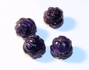 4 geschnitzte große seltene 11 mm Amethyst Lotus Perlen Nachlass Posten Schmuck Vintage - Bild 1 von 3