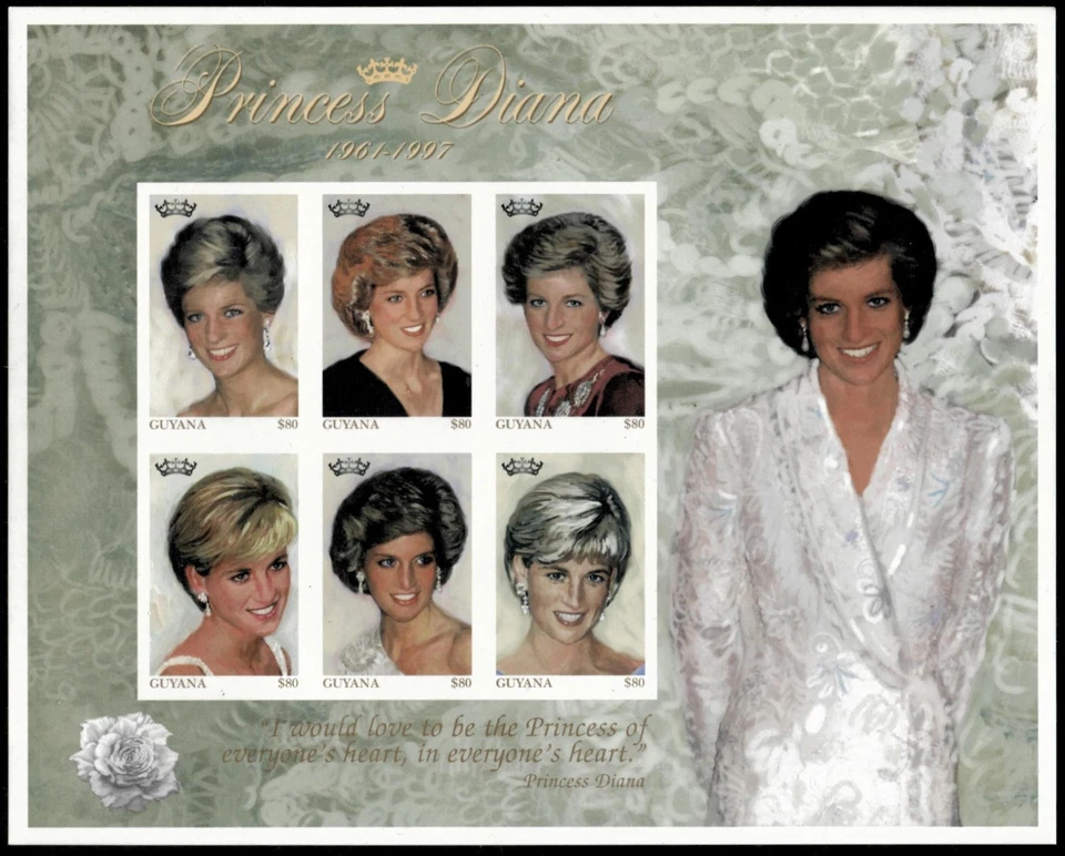 Guyana 1997 - Princesa Diana - Hoja de 6 estampillas IMPERF - Scott #3234 - MNH Foto 1 de 1