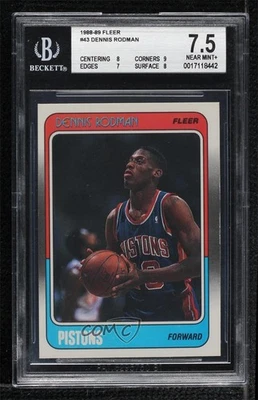 1988-89 Fleer Dennis Rodman #43 BGS 7.5 Rookie RC HOF - Image 1 of 2