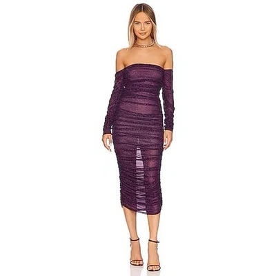 NWT Bronx & Banco Maya Burgundy Sparkle Mesh Off Shoulder Midi Dress XS - Image 1 of 4