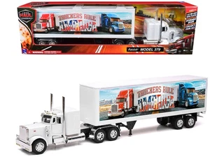 2023 Peterbilt 379 Truck White with Dry Van Trailer 1/32 Diecast Model - New Ray - Picture 1 of 4
