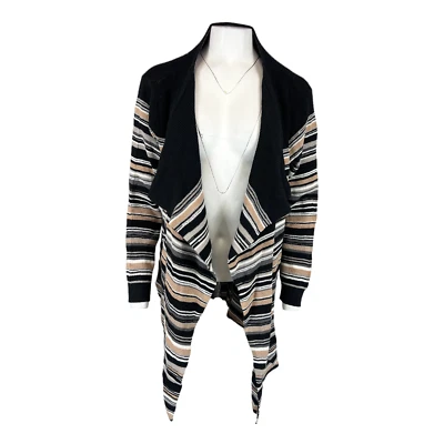 Cárdigan Isaac Mizrahi TRUE DENIM Rayas Cascada Frontal Top Neutro Talla Grande  Foto 1 de 2